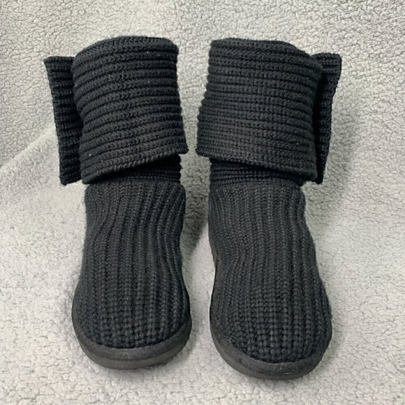 UGG Women's Classic Cardy Fold Over Two Button Tall Knit Boot-Black Suede, Sz 6 - Picture 5 of 16